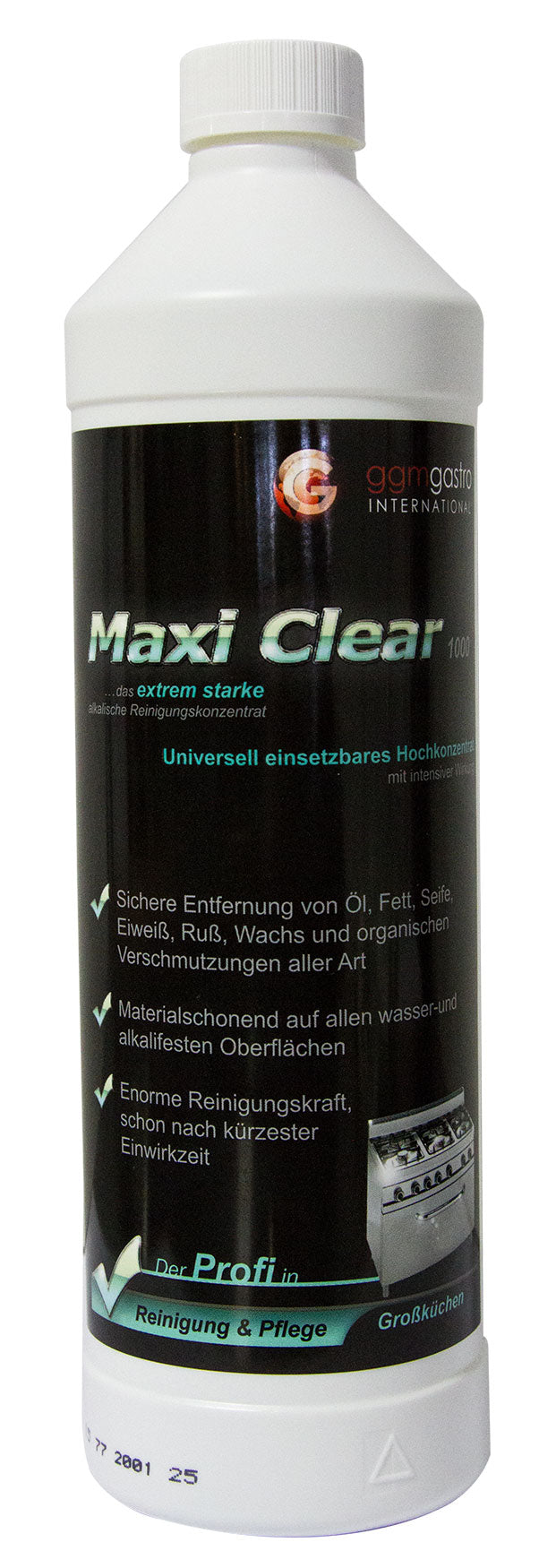Rengøringsmiddel til rustfrit stål 1 liter (Maxi Clear) med Kisi-Lukning