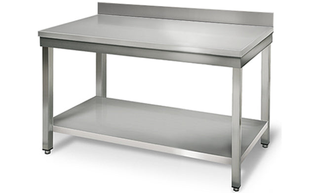 Rustfrit stål arbejdsbord ECO - 1,2 m - med underhylde og bagkant