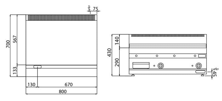 Elektrisk stegeplade - glat (7,1 kW) - Inkl. understel med 2 døre