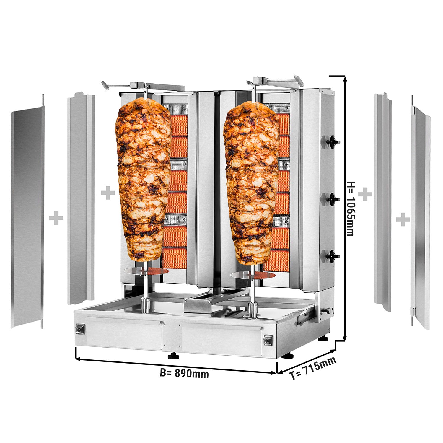 Kebabsteger - 3+3 brændere - max. 80 kg - inkl. beskyttelsesplade