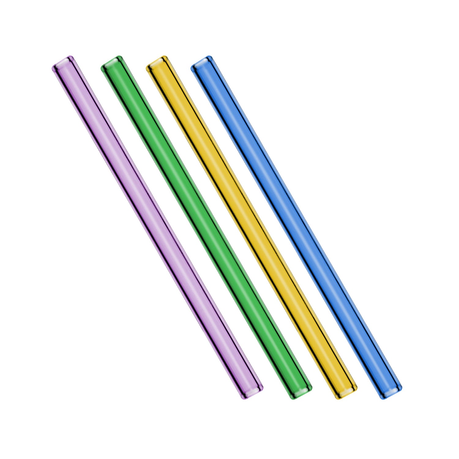 (48 stk.) Drikkestrå i glas assorterede farver - 20 cm - lige - inkl. nylonbørste til rengøring