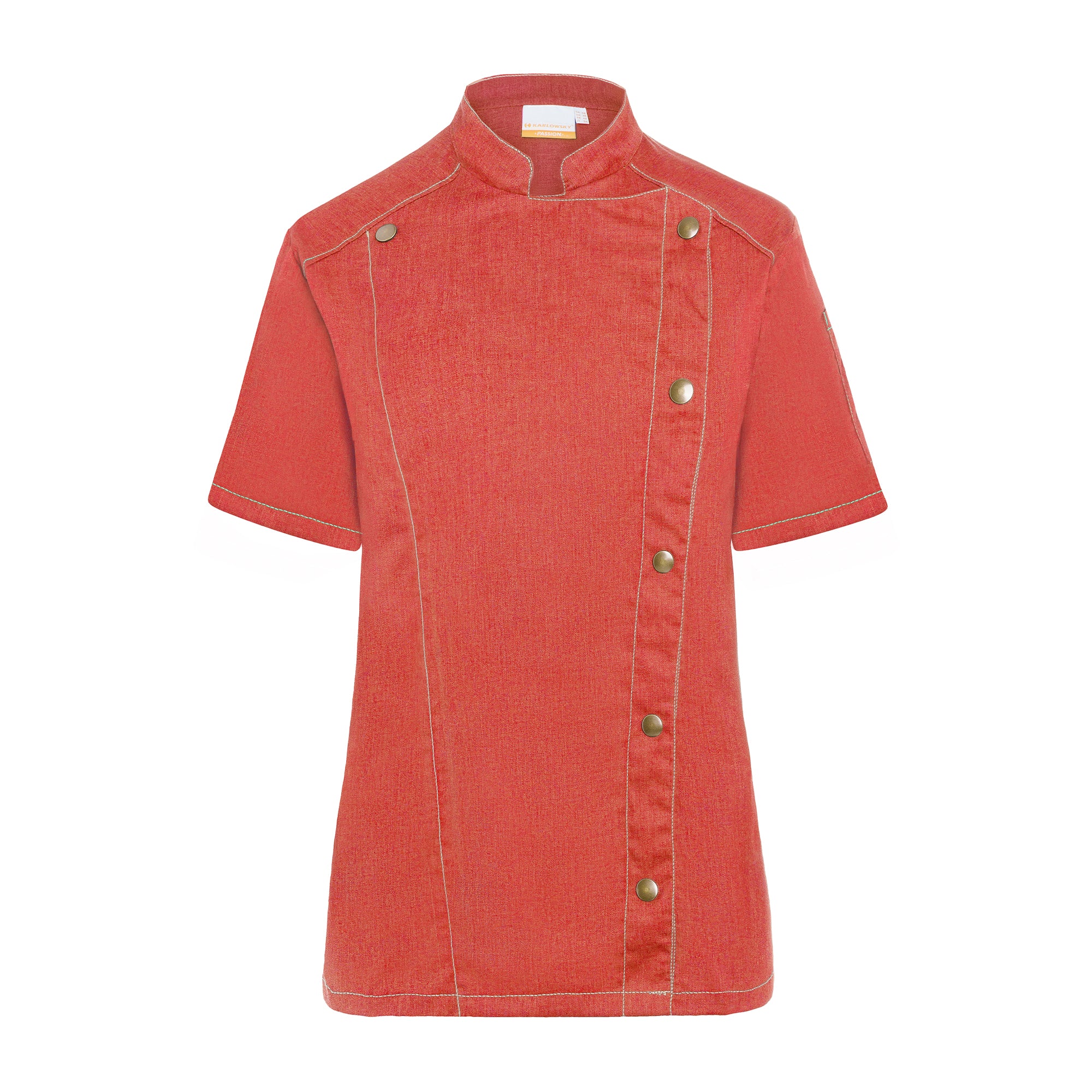 KARLOWSKY | Kortærmet madlavningsjakke til damer i jeansstil - Vintage rød - Størrelse: 36
