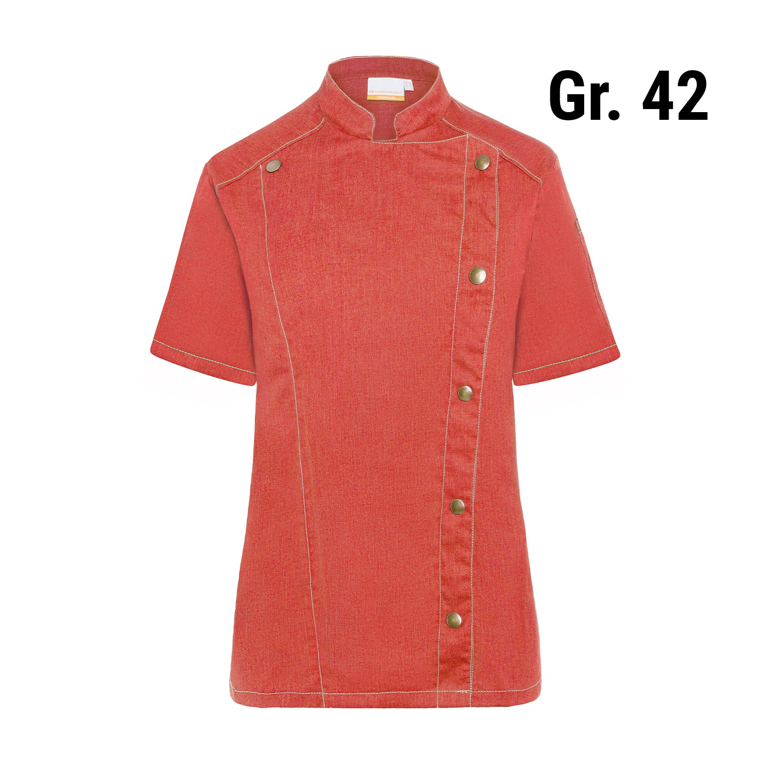 KARLOWSKY | Kortærmet madlavningsjakke til damer i jeansstil - Vintage rød - Størrelse: 42