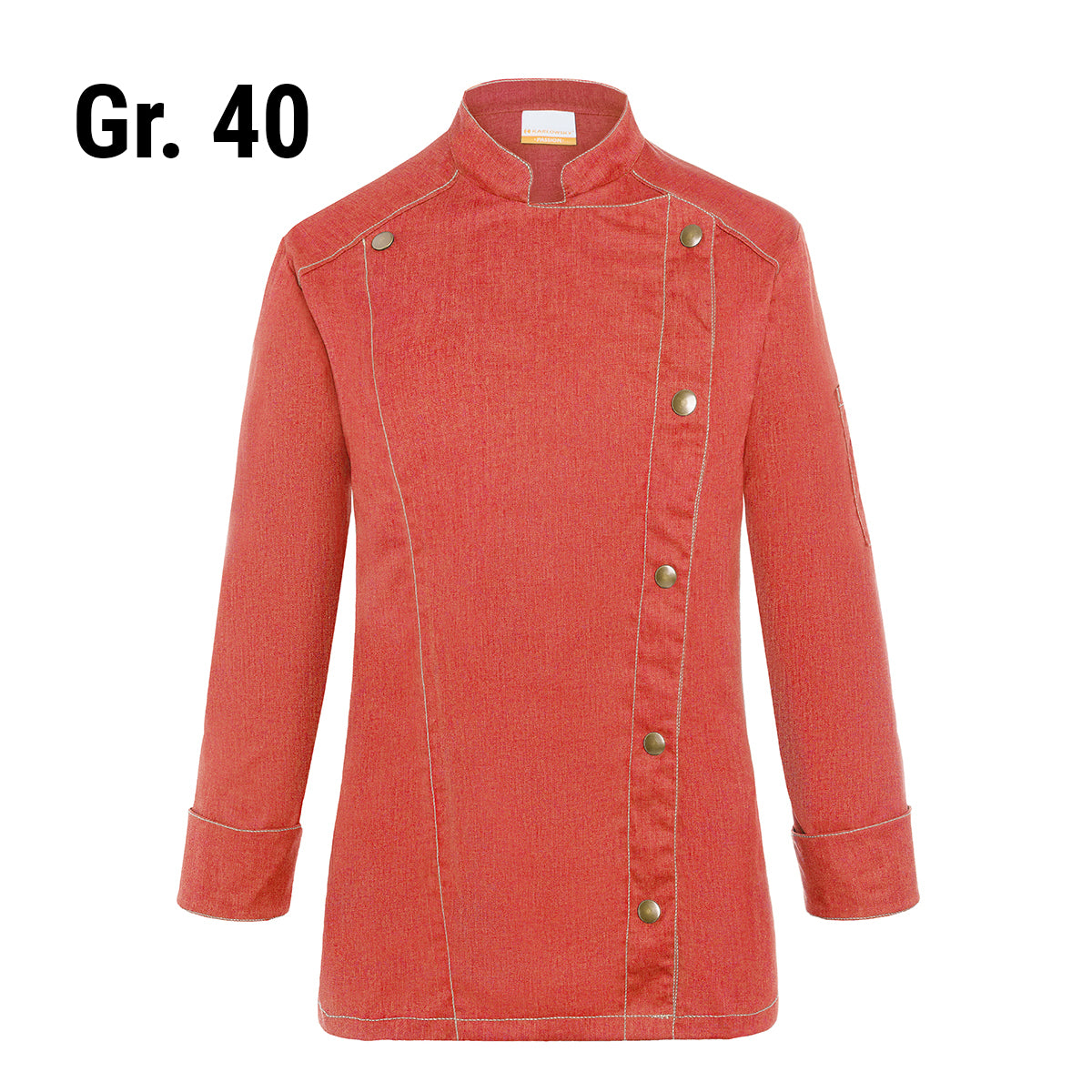 (6 stk) Karlowsky DAME kokkejakke i jeans-stil - vintage rød - str. 40