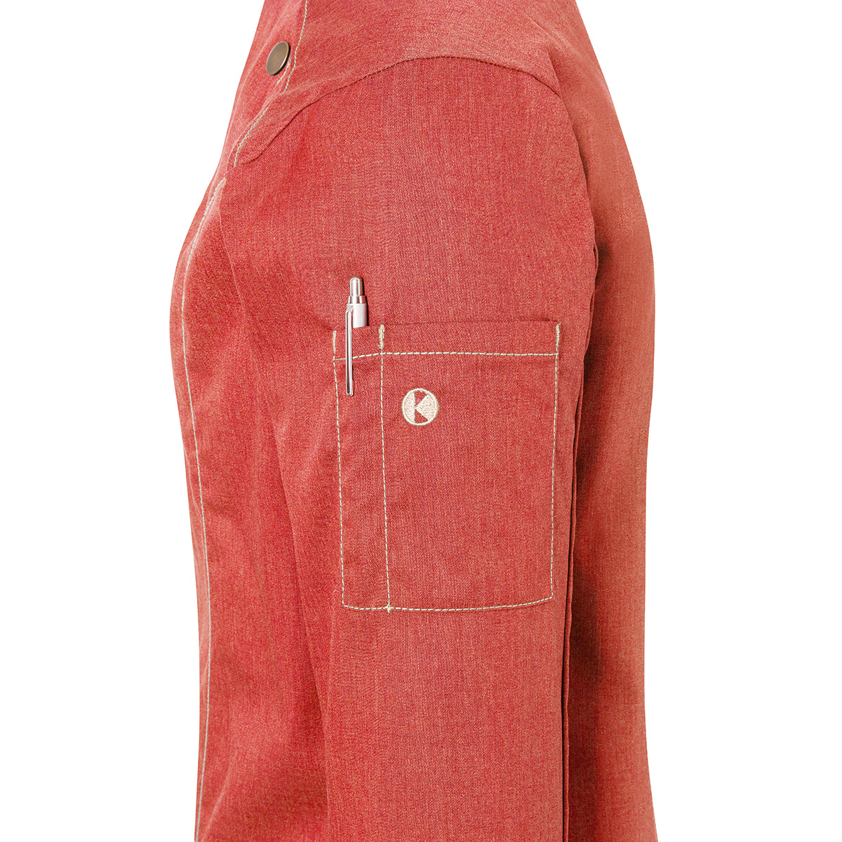 (6 stk) Karlowsky DAME kokkejakke i jeans-stil - vintage rød - str. 52