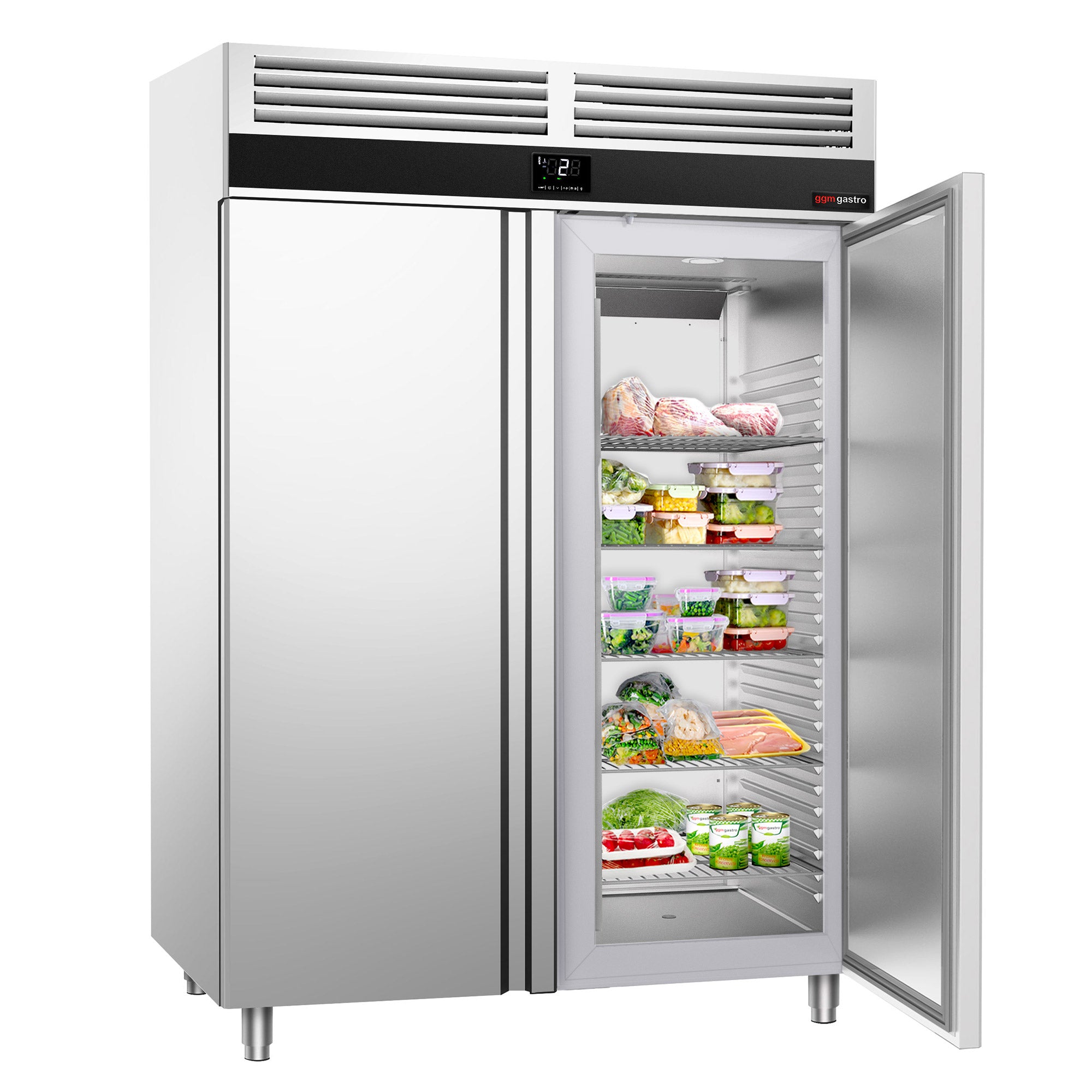 Køleskab - 1,41 x 0,82 m - 1400 liter - med 2 låger i rustfrit stål