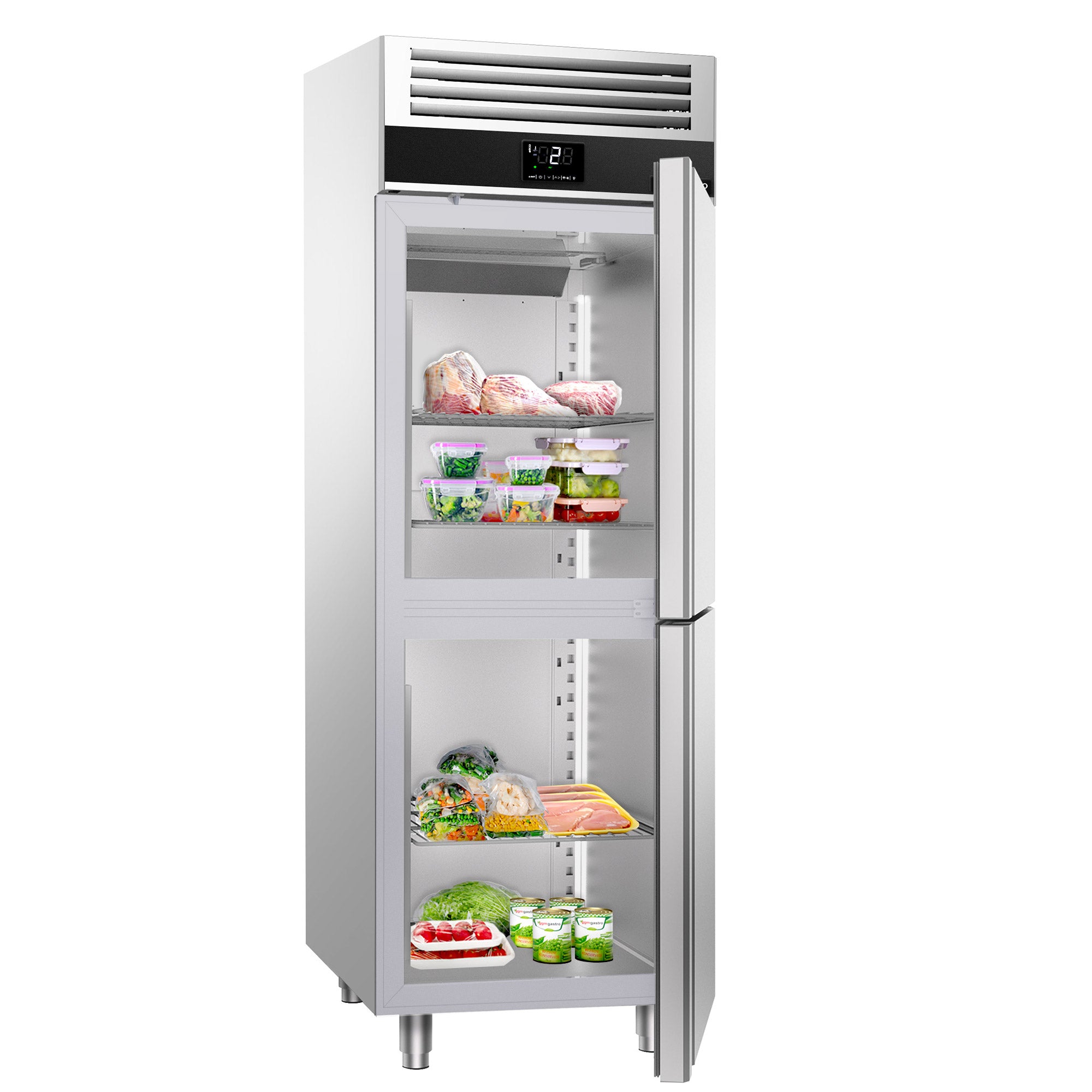 Køleskab - 0,7 x 0,81 m - med 2 rustfrie halvdøre