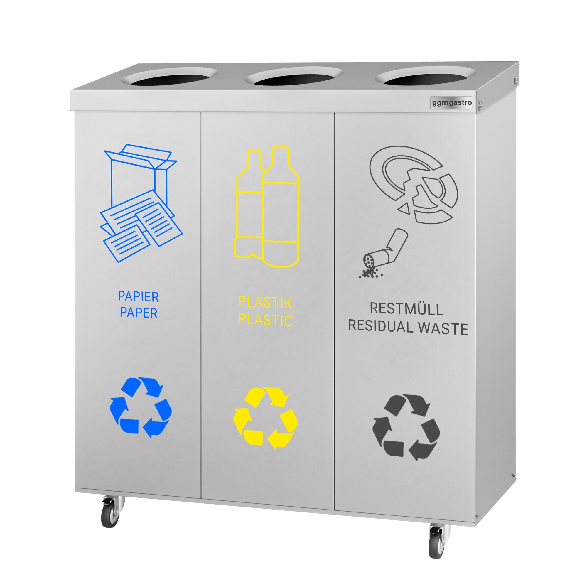 Affaldssorteringssystem - med 3 rum og på hjul
