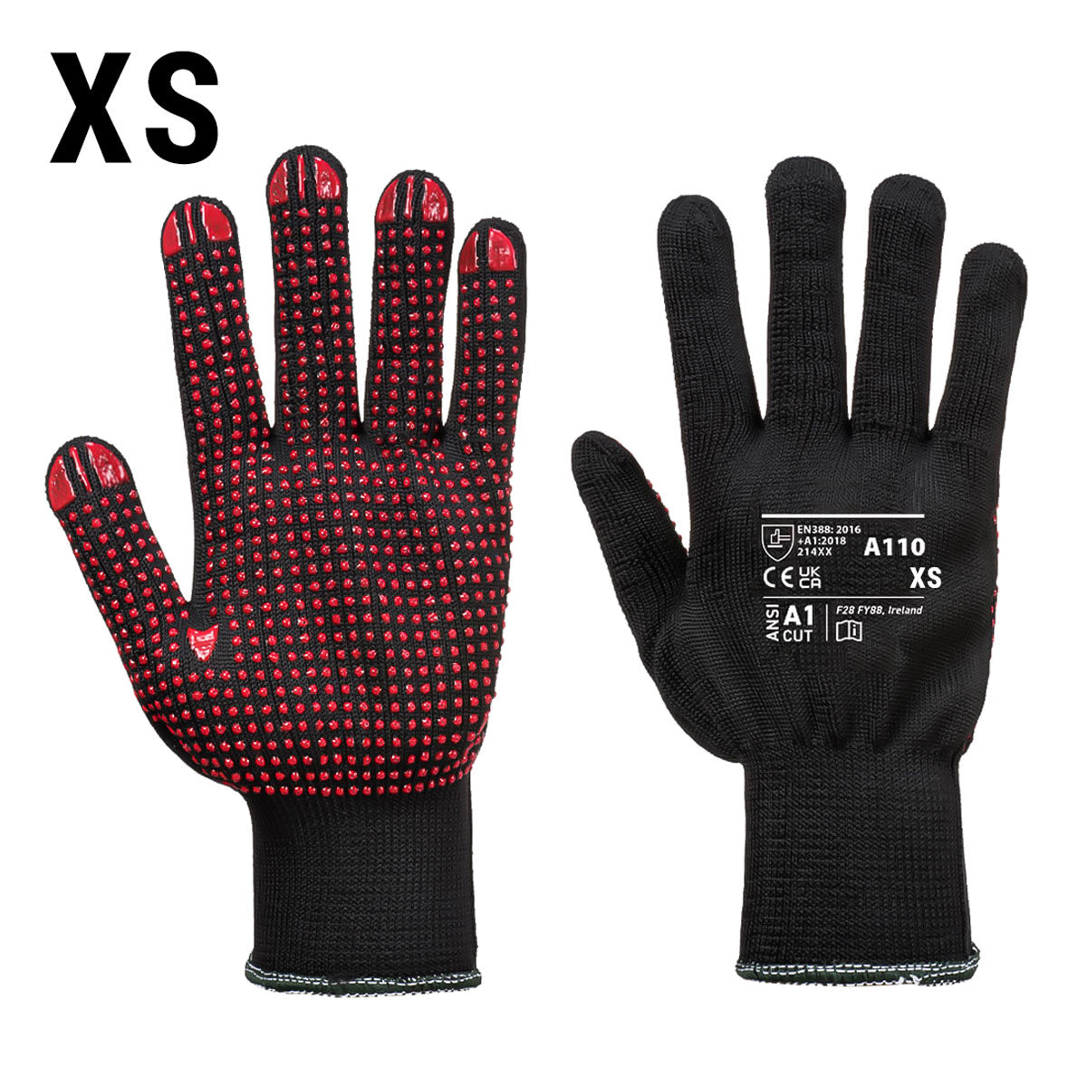 (10 par) PVC-knobhandsker - sort/rød - størrelse: XS