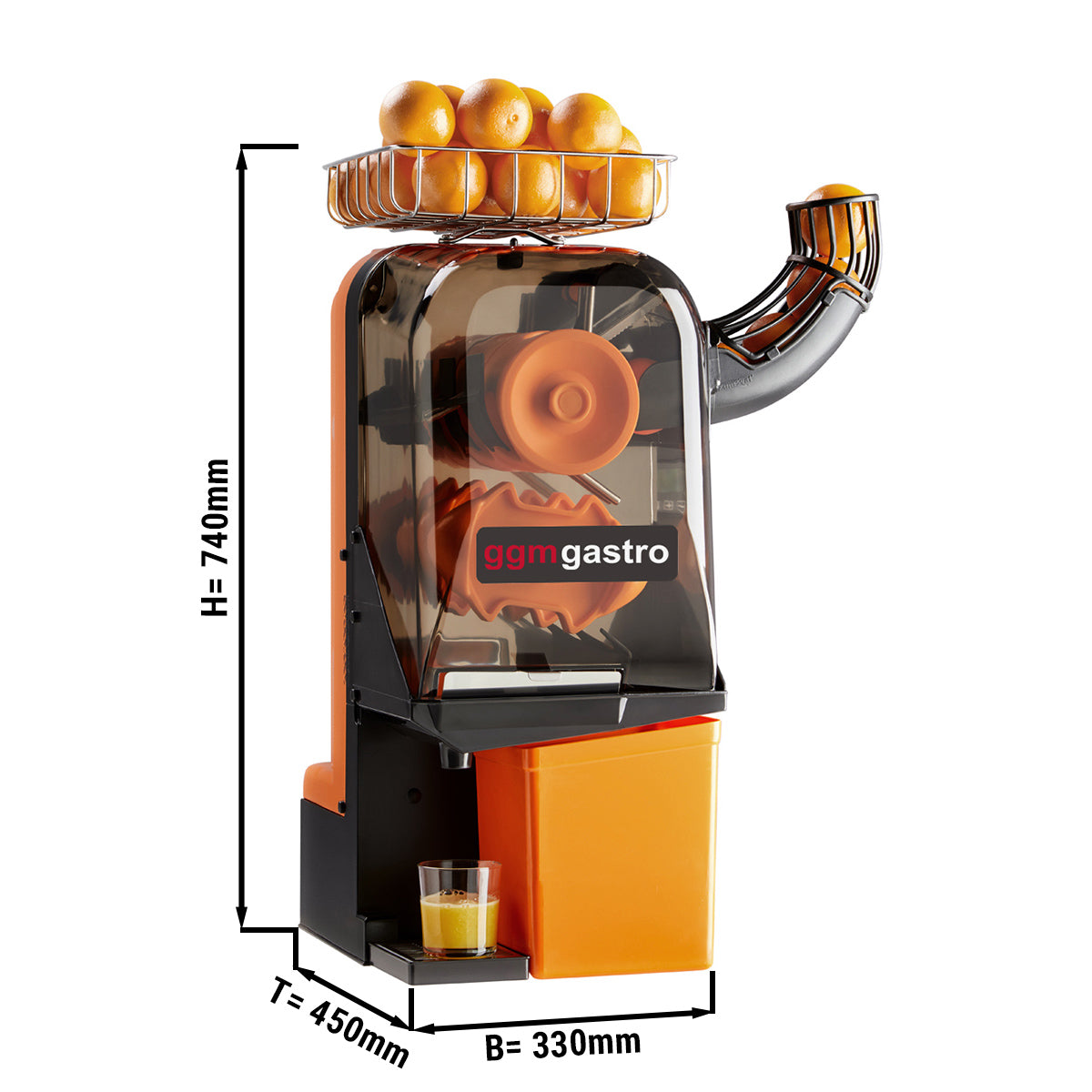 Elektrisk appelsinpresser - orange - Manuel fremføring - inkl. aftapningshanen og rengøringstilstand