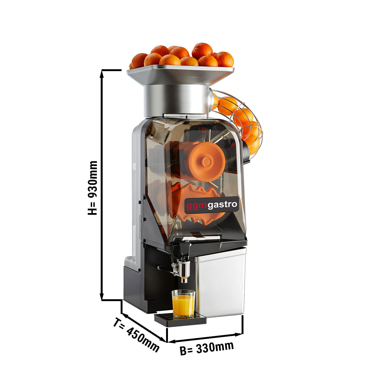 Elektrisk appelsinpresser - sølv - Automatisk fremføring - inklusive justerbar afløbshane