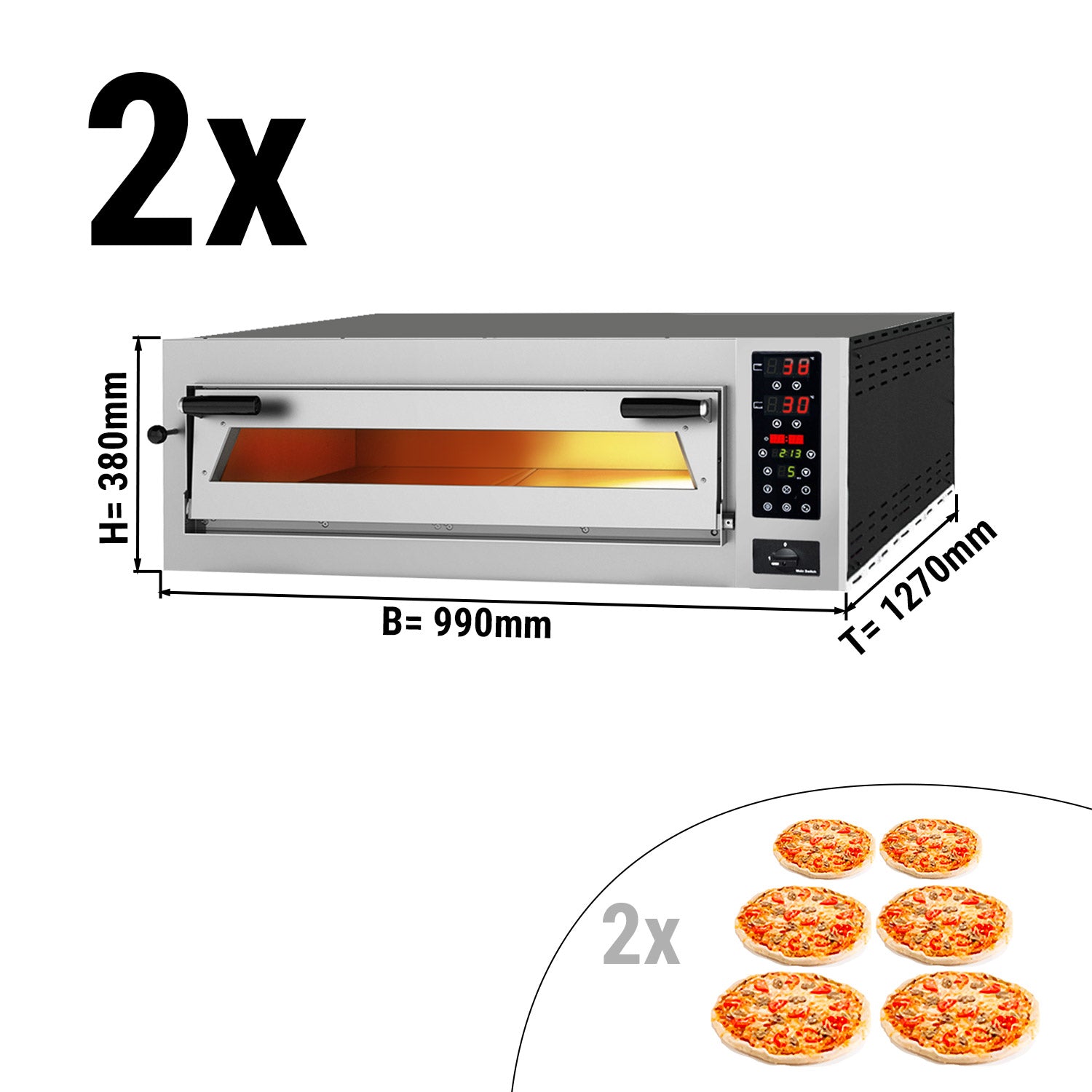 (2 stykker) Pizzaovn 6+6 x 35 cm (Dyb) - med Touchskærm