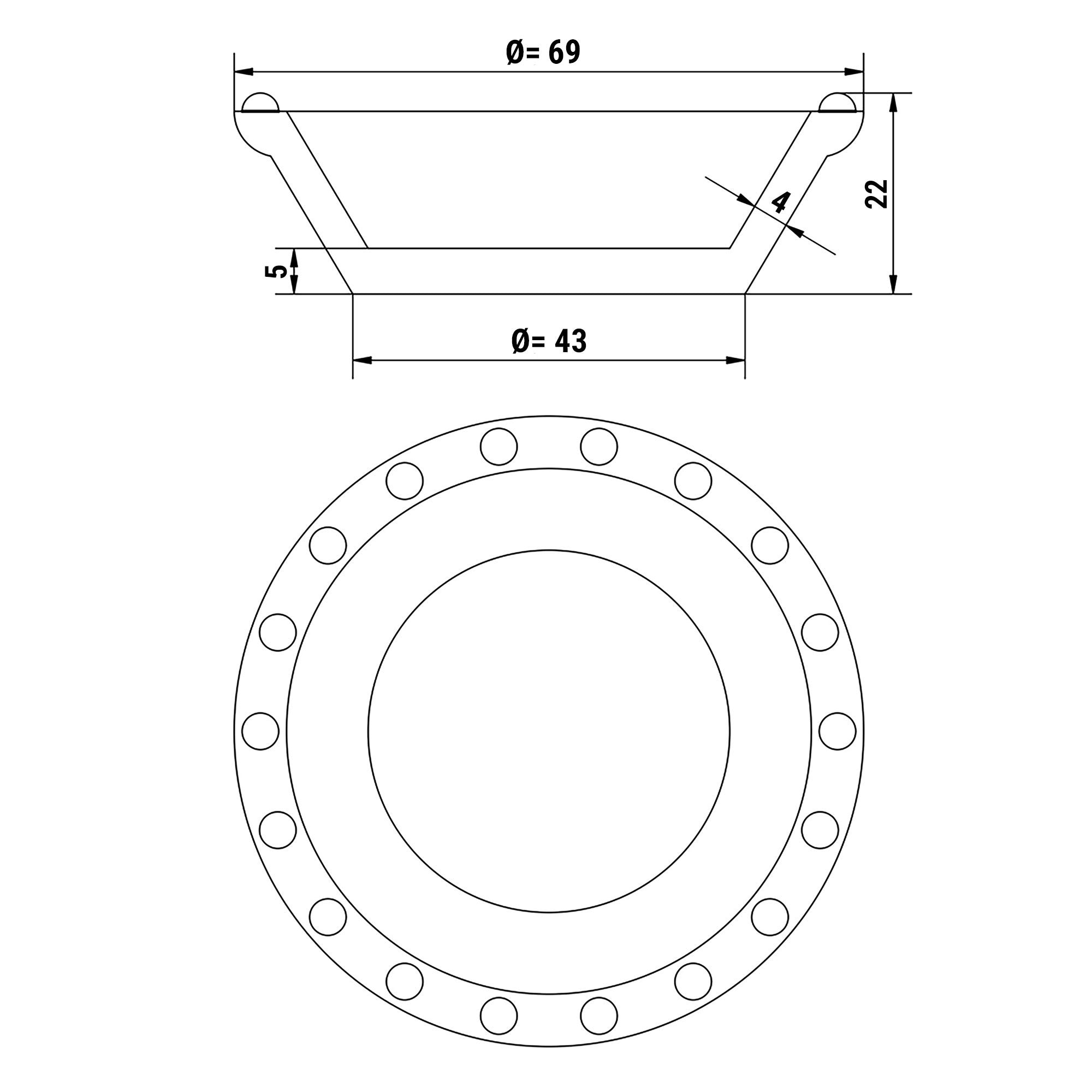 Plade til Tarteletmaskine - Form: Rund - Top Ø: 47 mm, Bund Ø: 29 mm / Højde: 20 mm
