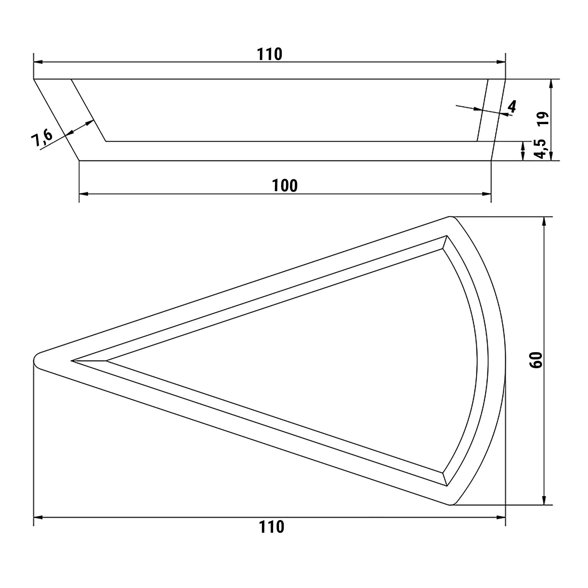 Plade til Tarteletmaskine - Form: Kagestykke - top: 110 x 60 mm, Bund: 100 x 48 mm / Højde: 20 mm