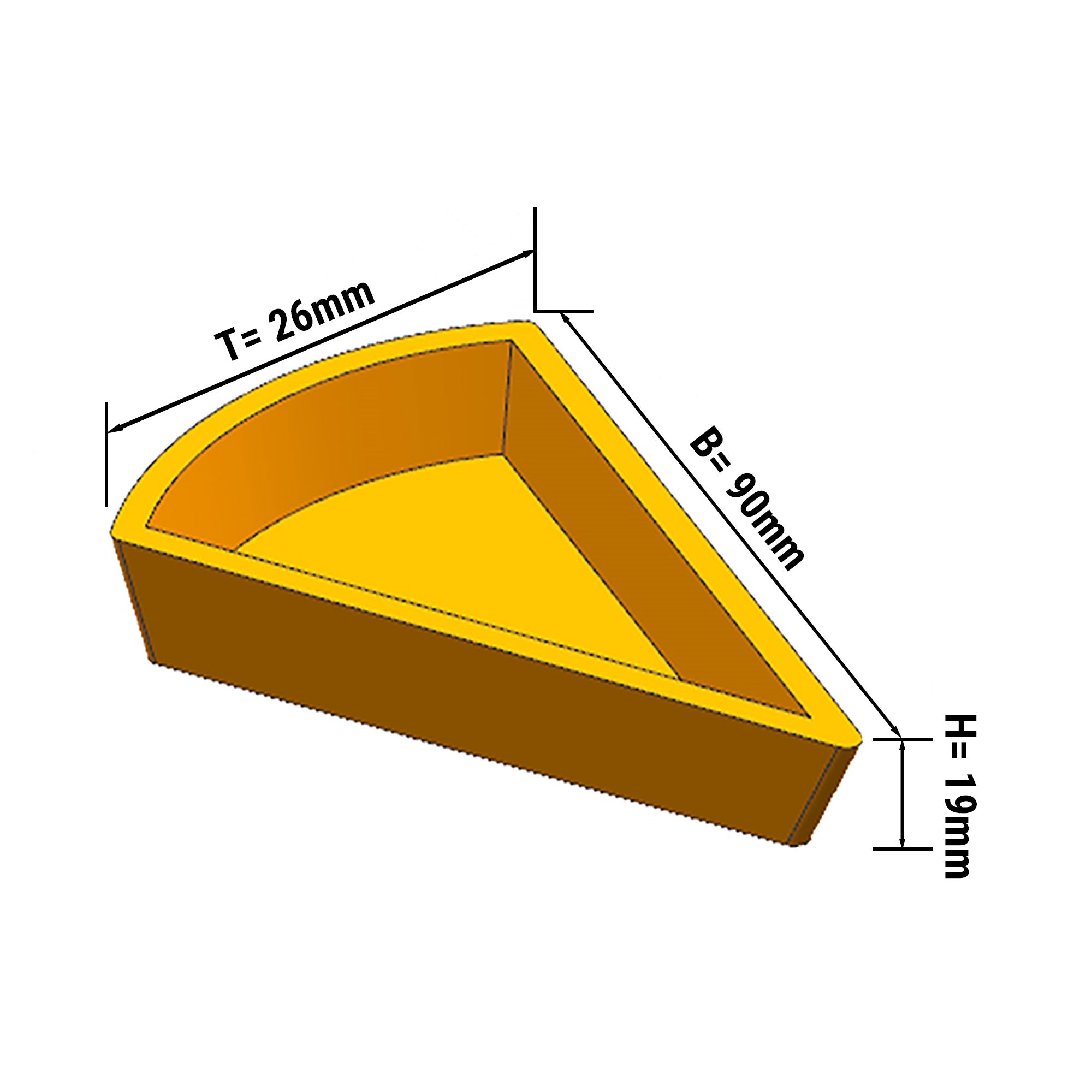 Plade til Tarteletmaskine - Form: Kagestykke - top: 110 x 60 mm, Bund: 100 x 48 mm / Højde: 20 mm