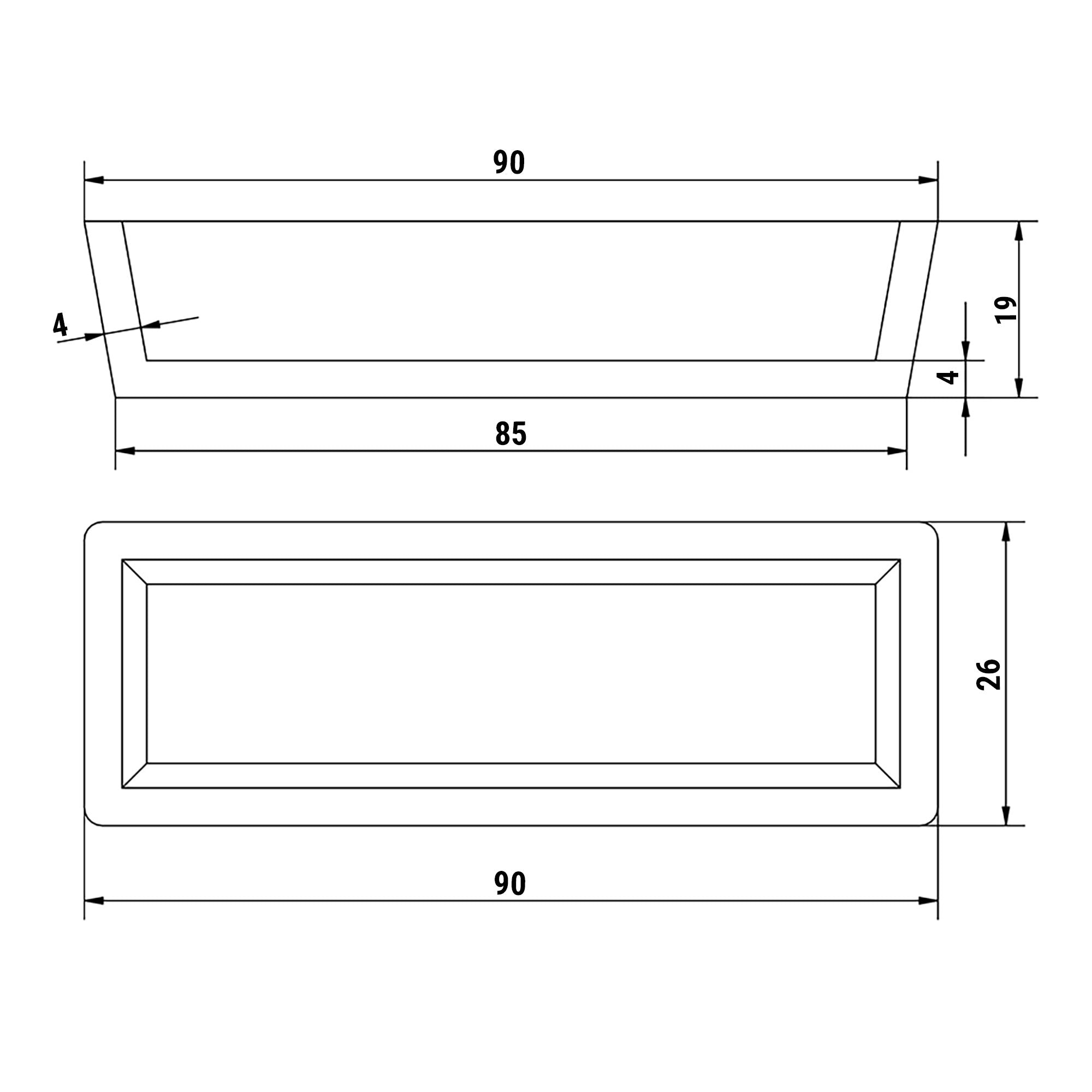Plade til Tartlet maskine - Form: Rektangel - top: 90 x 26 mm bund: 85x26 mm / højde: 19 mm