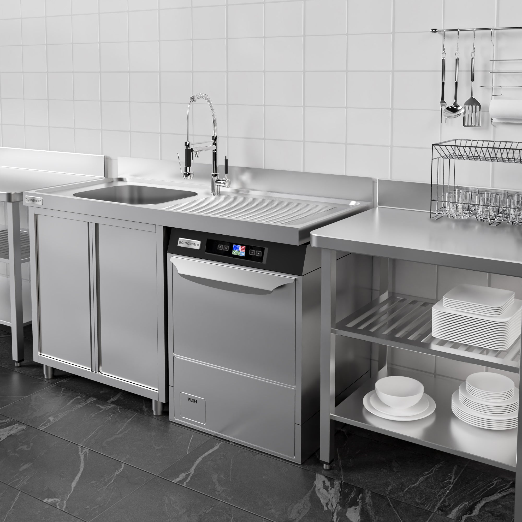 Vaskeskab med plads til opvaskemaskine 1,4m - 1 Vask til Venstre L 50 x B 40 x D 25 cm