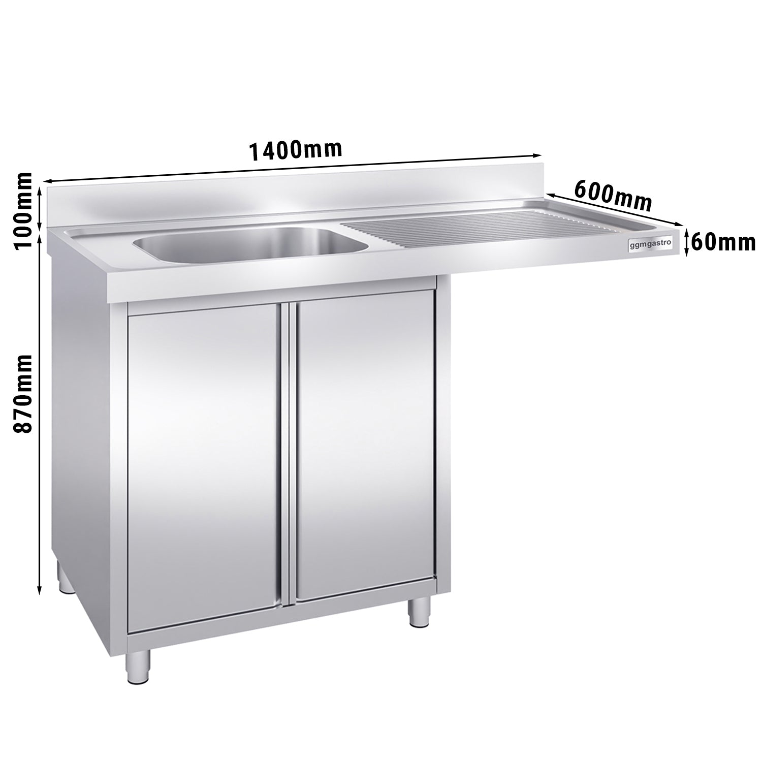 Vaskeskab med plads til opvaskemaskine 1,4m - 1 Vask til Venstre L 50 x B 40 x D 25 cm