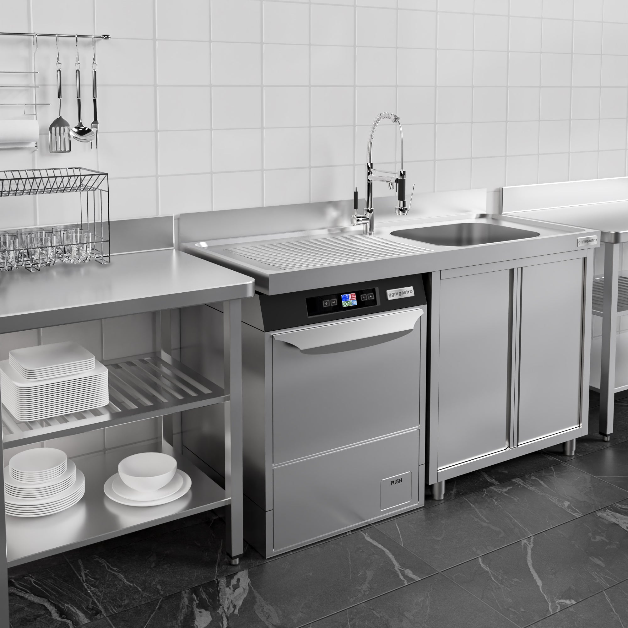 Vaskeskab med plads til opvaskemaskine 1,4m - 1 Vask til Højre L 50 x B 40 x D 25 cm