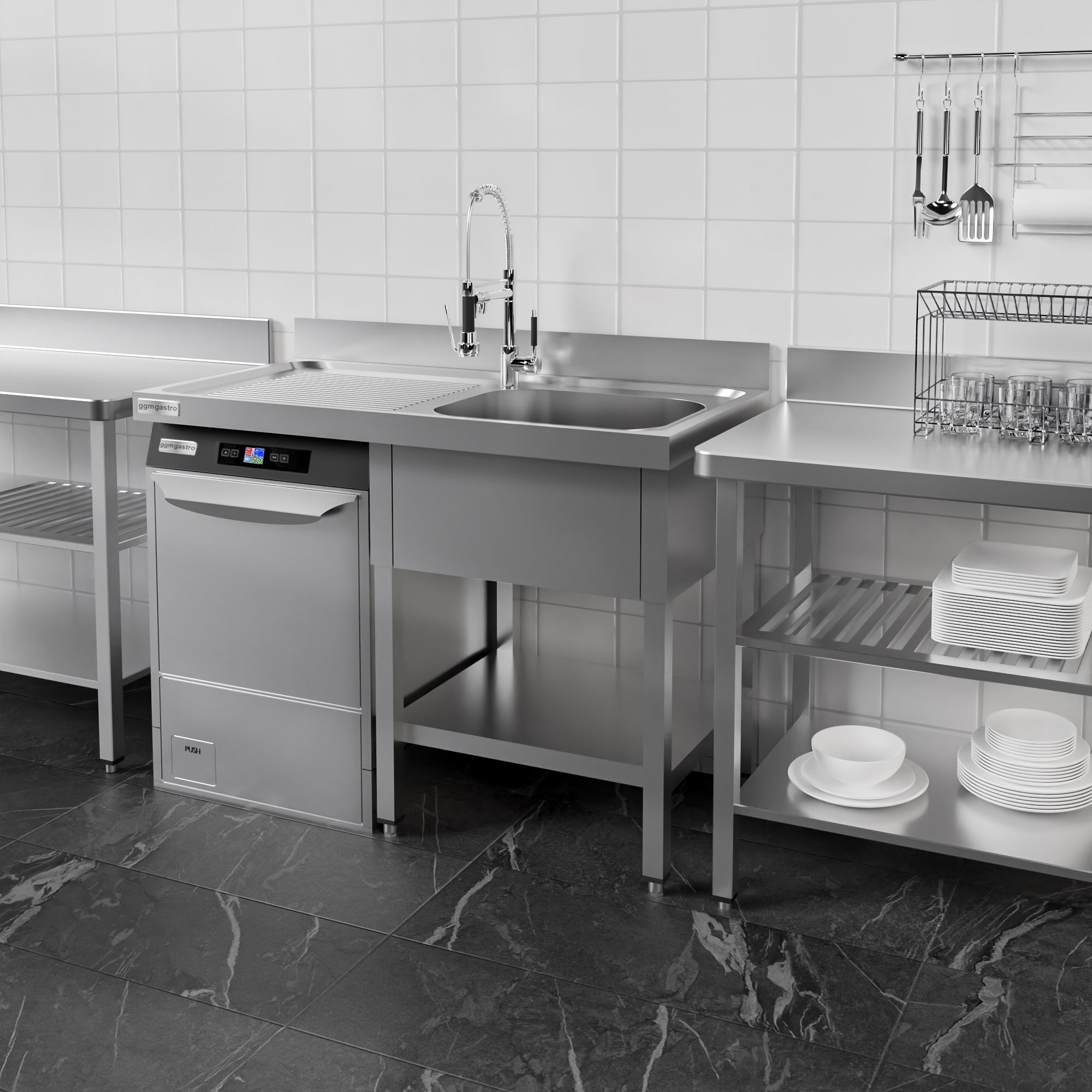 Vaskeborde med plads til opvaskemaskine 1,2m - 1 Vask til Højre L 40 x B 40 x D 25 cm