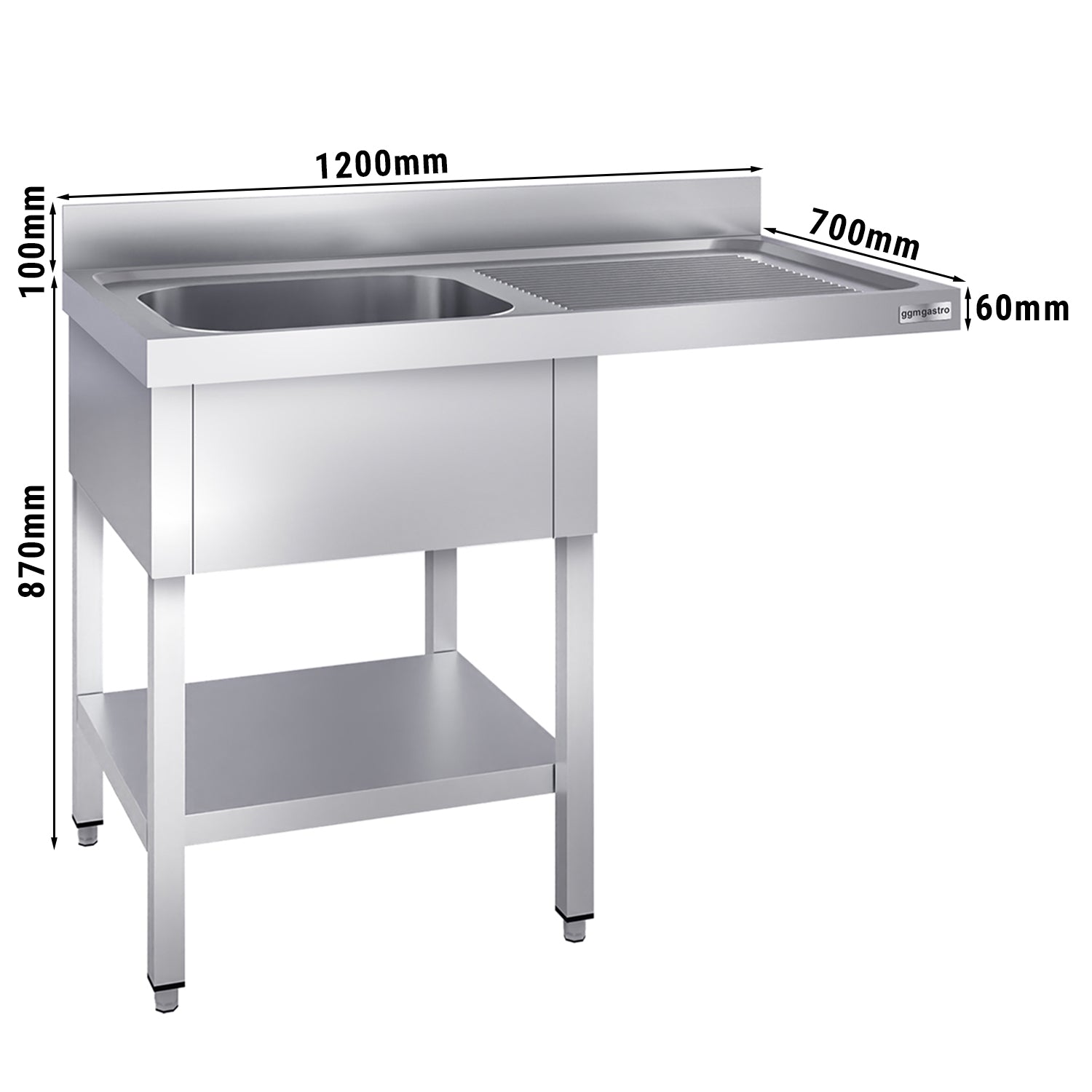 Vaskeborde med plads til opvaskemaskine 1,2m - 1 Vask til Venstre L 40 x B 50 x D 25 cm