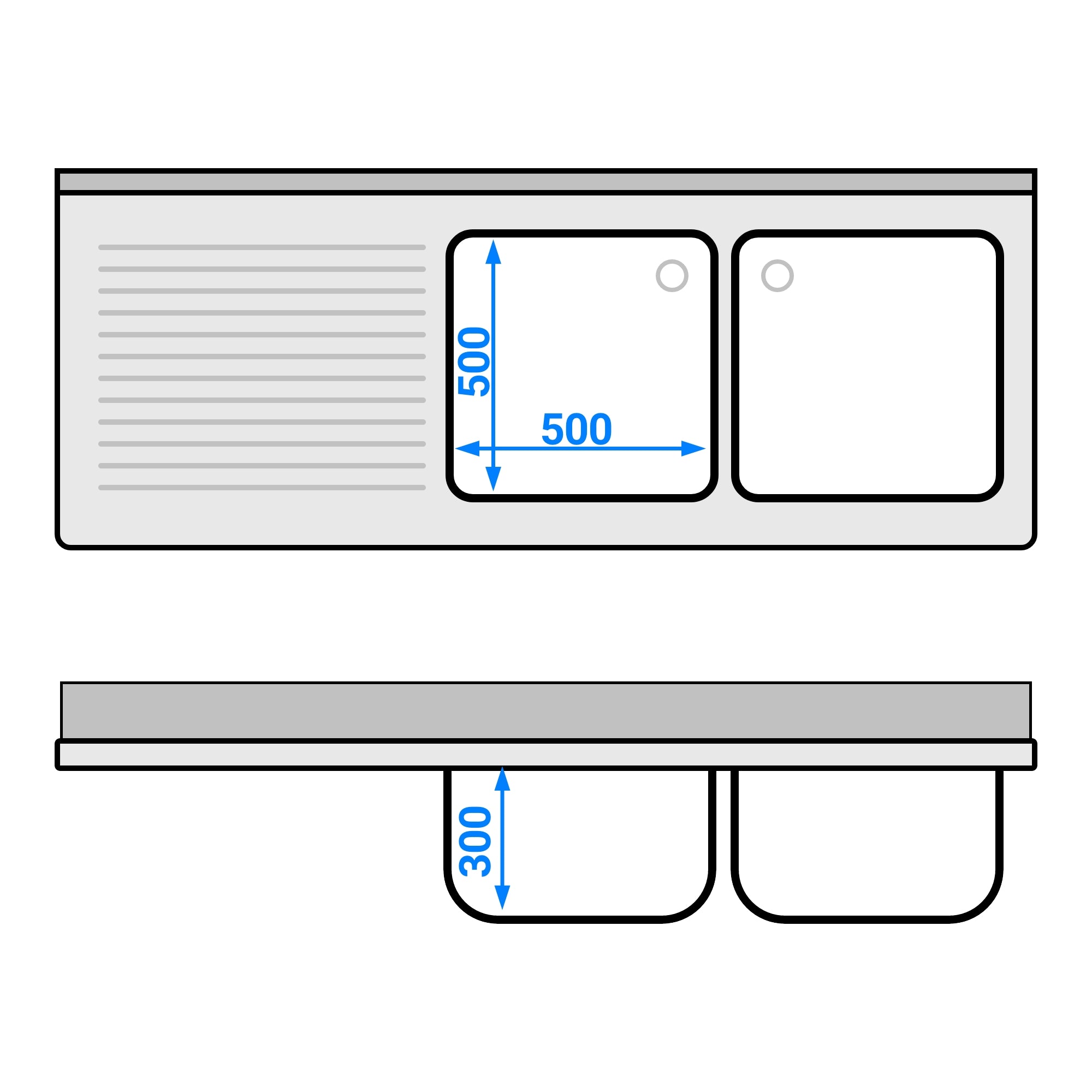 Vaskeborde med plads til opvaskemaskine 1,8m - 2 Vaske til Højre L 50 x B 50 x D 30 cm