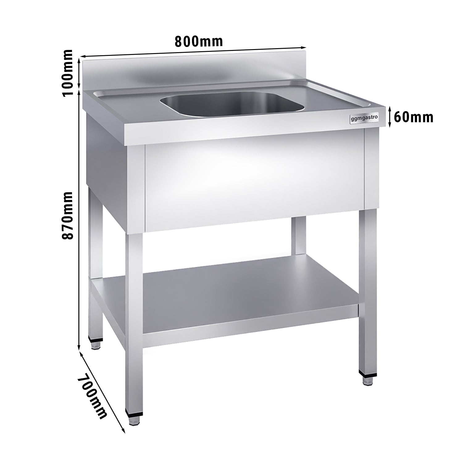 Vaskeborde med underhylde 0,8m - 1 vask til venstre L 50 x B 50 x D 30 cm