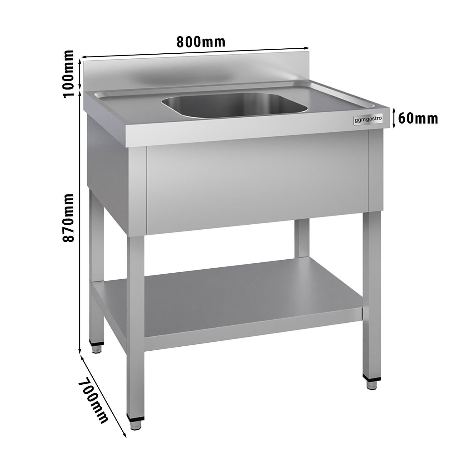 Vaskeborde med underhylde 0,8m - 1 vask - L 50 x B 50 x D 30 cm
