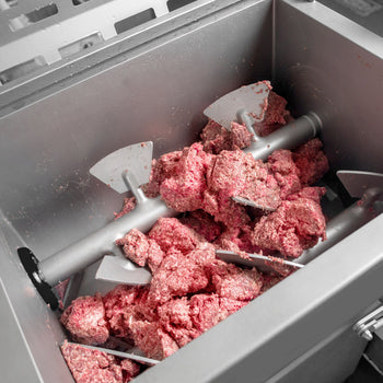 Sausage making process, mincer mince meat