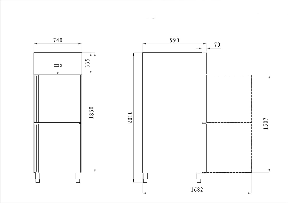Bageri Fryseskab ECO - 0,74 x 0,99 m - med 1 Dør og Skinner og Gitterhylder