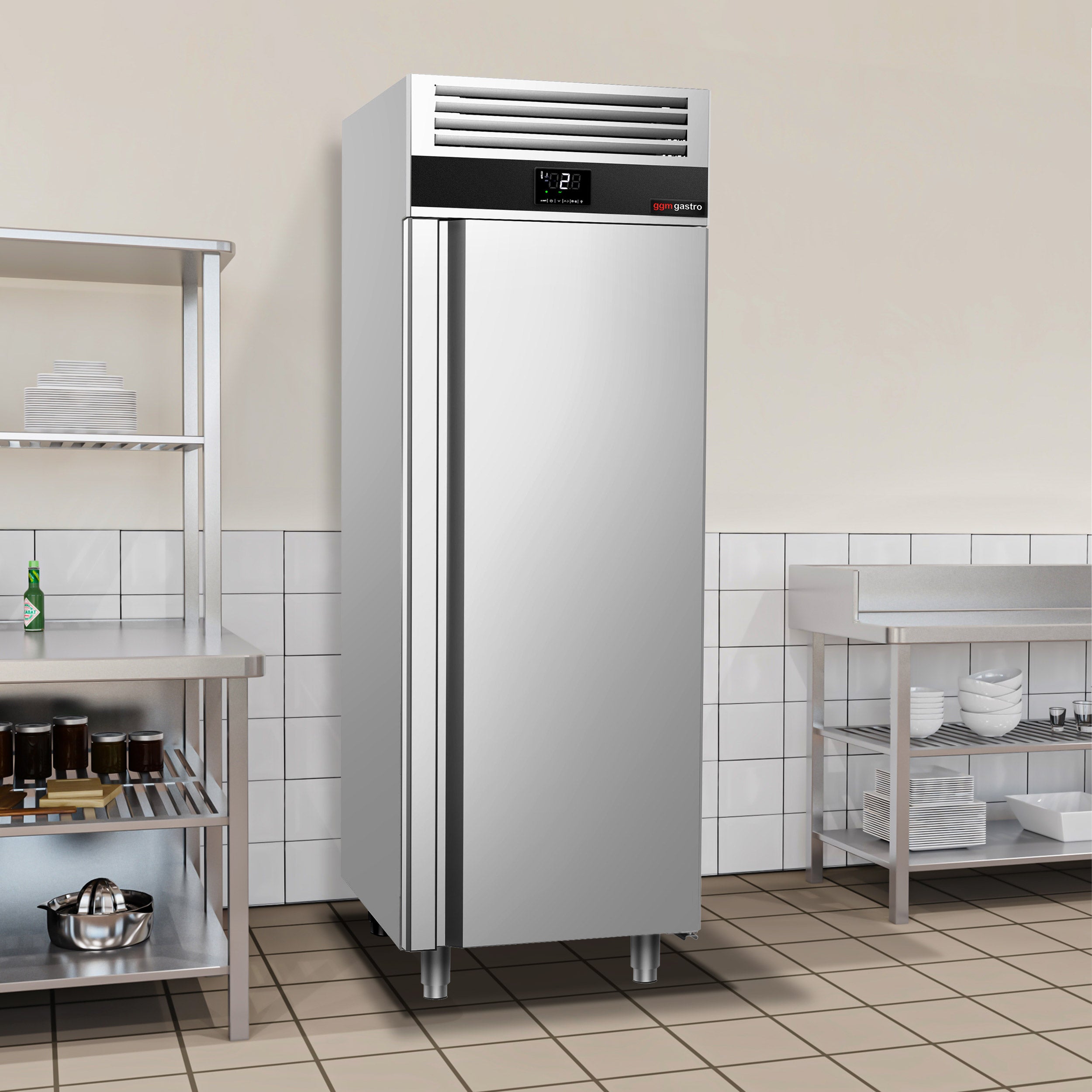 Køleskab - 0,7 x 0,81 m - 700 liter - med 1 låge i rustfrit stål