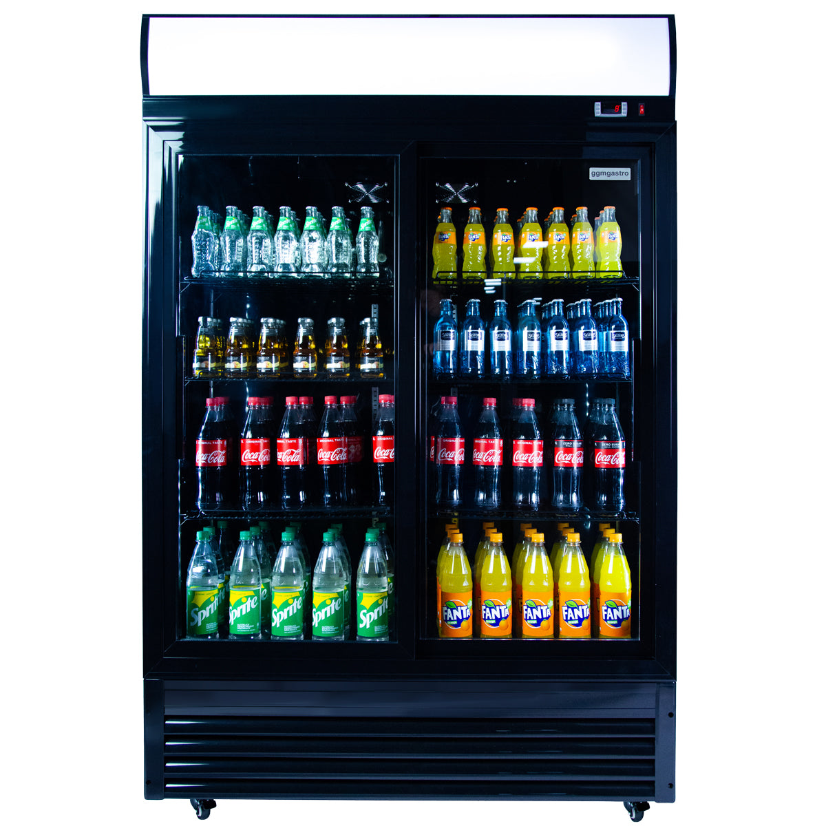 Flaskekøleskab sort - 880 liter - med 2 Glasskydedøre