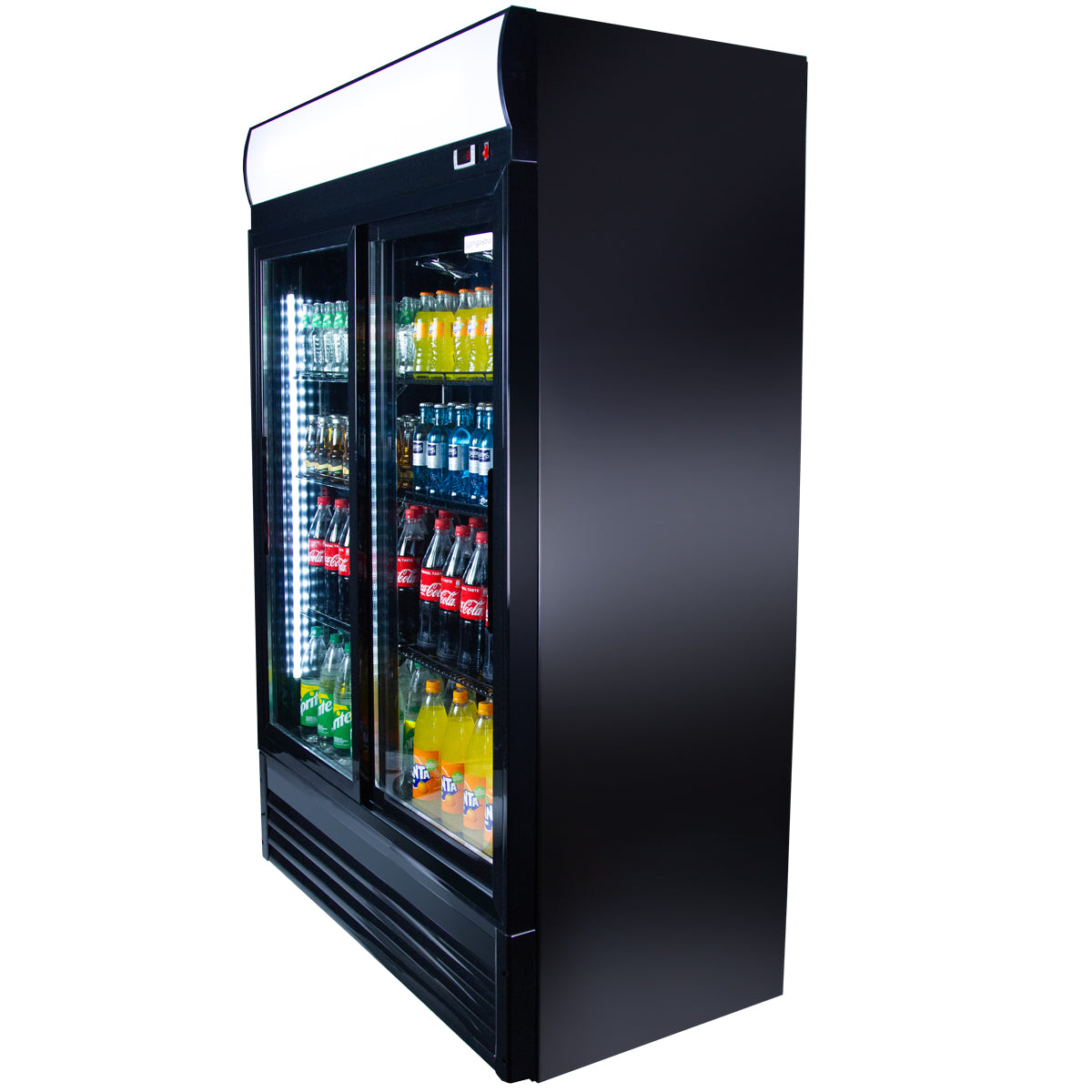 Flaskekøleskab sort - 880 liter - med 2 Glasskydedøre