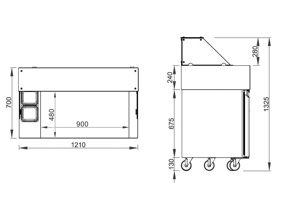 Forberedelsesbord - 1,21 x 0,7 m - med 2 døre