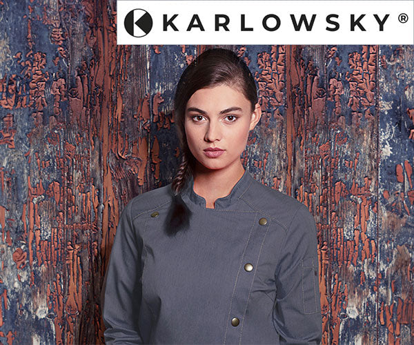 Karlowsky kokkejakke Jeans stil Vintage sort