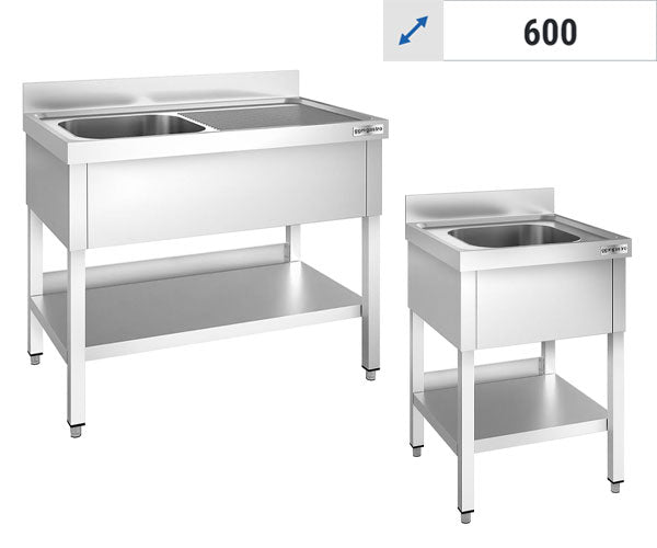 Stålbord med 1 Vask - 600 Dybde