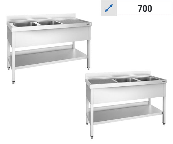 Stålbord med 2 Vaske - 700 Dybde