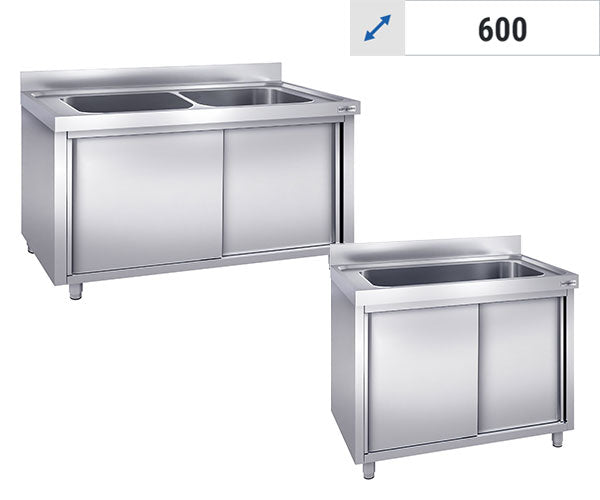 Stålskab med Vask til Gryder 600 Dybde