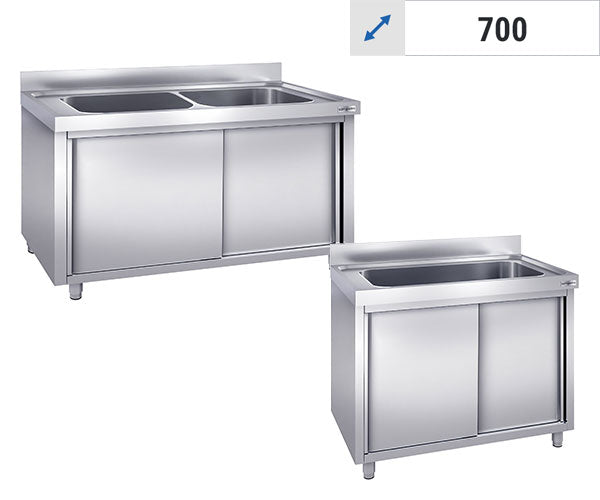Stålskab med Vask til Gryder 700 Dybde