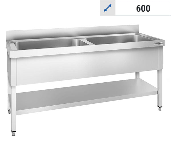 Stålbord  med vask til gryder - 600 Dybde