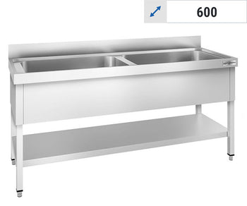 Stålbord  med vask til gryder - 600 Dybde