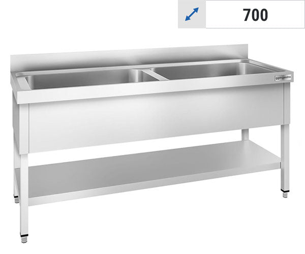 Stålbord  med vask til gryder - 700 Dybde