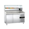 Pizzabord ECO - 1500x800 mm - granitbordplade - med 2 døre - inkl. køleopsats med glasafdækning - 7x GN 1/4 - til 60x40 cm plader