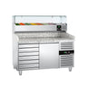 Pizzabord ECO - 1500x800 mm - granitbordplade - med 1 dør og 7 skuffer - inkl. køleopsats med glasafdækning - 7x GN 1/4