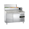 Pizzabord PREMIUM - 1500x800 mm - granitbordplade - med 1 dør og 7 skuffer - inkl. køleopsats - 6x GN 1/3