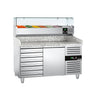 Pizzabord ECO - 1500x800 mm - granitbordplade - med 1 dør og 7 skuffer - inkl. køleopsats med glasafdækning - 6x GN 1/3 - til 60x40 cm plader