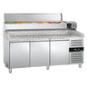 Pizzabord PREMIUM - 2000x800 mm - granitbordplade - med 3 døre - inkl. kølemontre - 10x GN 1/4 - til 60x40 cm plader
