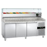 Pizzabord ECO - 2000x800 mm - granitbordplade - med 3 døre - inkl. køleopsats - 10x GN 1/4 - til 60x40 cm plader