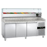 Pizzabord ECO - 2000x800 mm - granitbordplade - med 3 døre - inkl. køleopsats - 9x GN 1/3 - til 60x40 cm plader