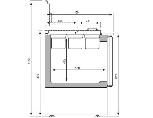 Saladette (GN) - 0,97 x 0,7 m - med 4 skuffer 1/2 & 1/3